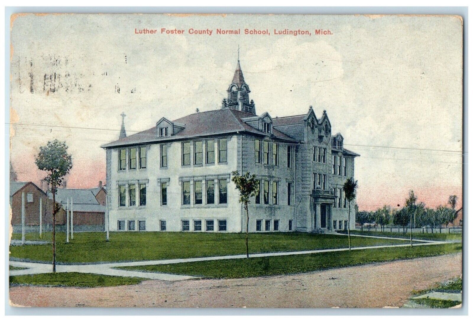 c1910 Exterior Luther Foster County Normal School Ludington Michigan MI Postcard