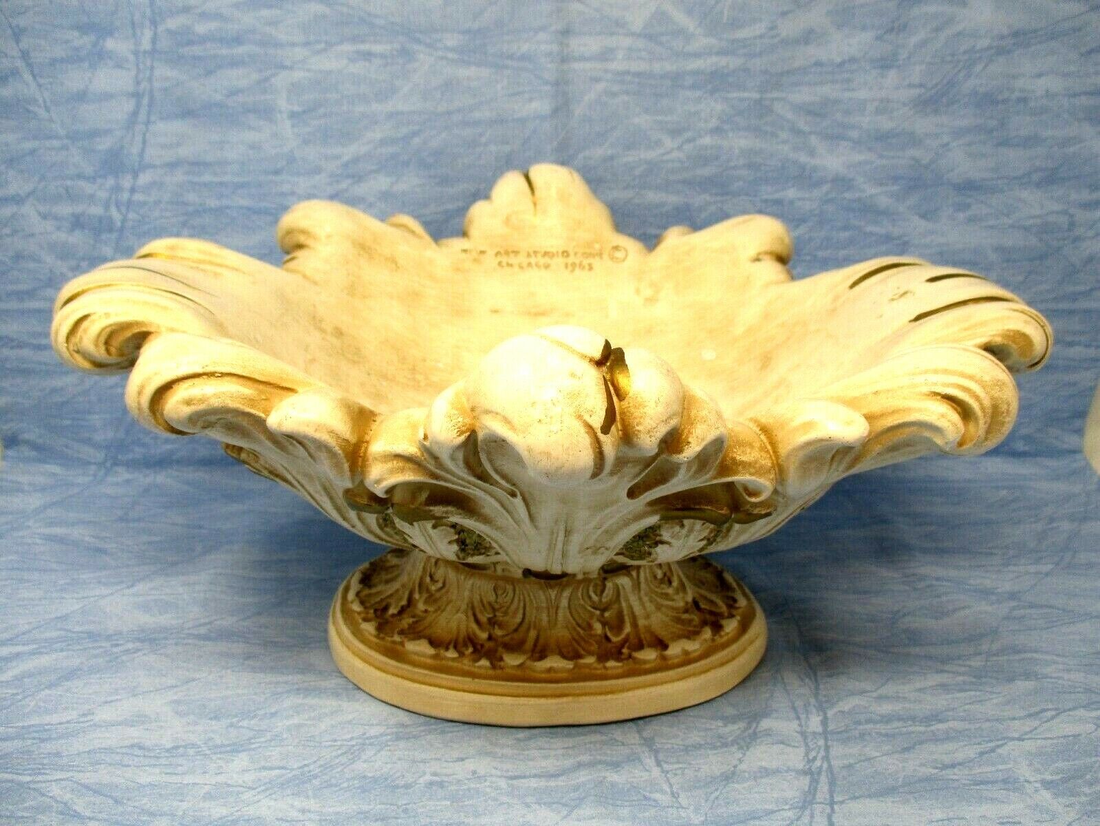 Vintage Chalkware Bowl Centerpiece French country ornate fancy 1963 mid century