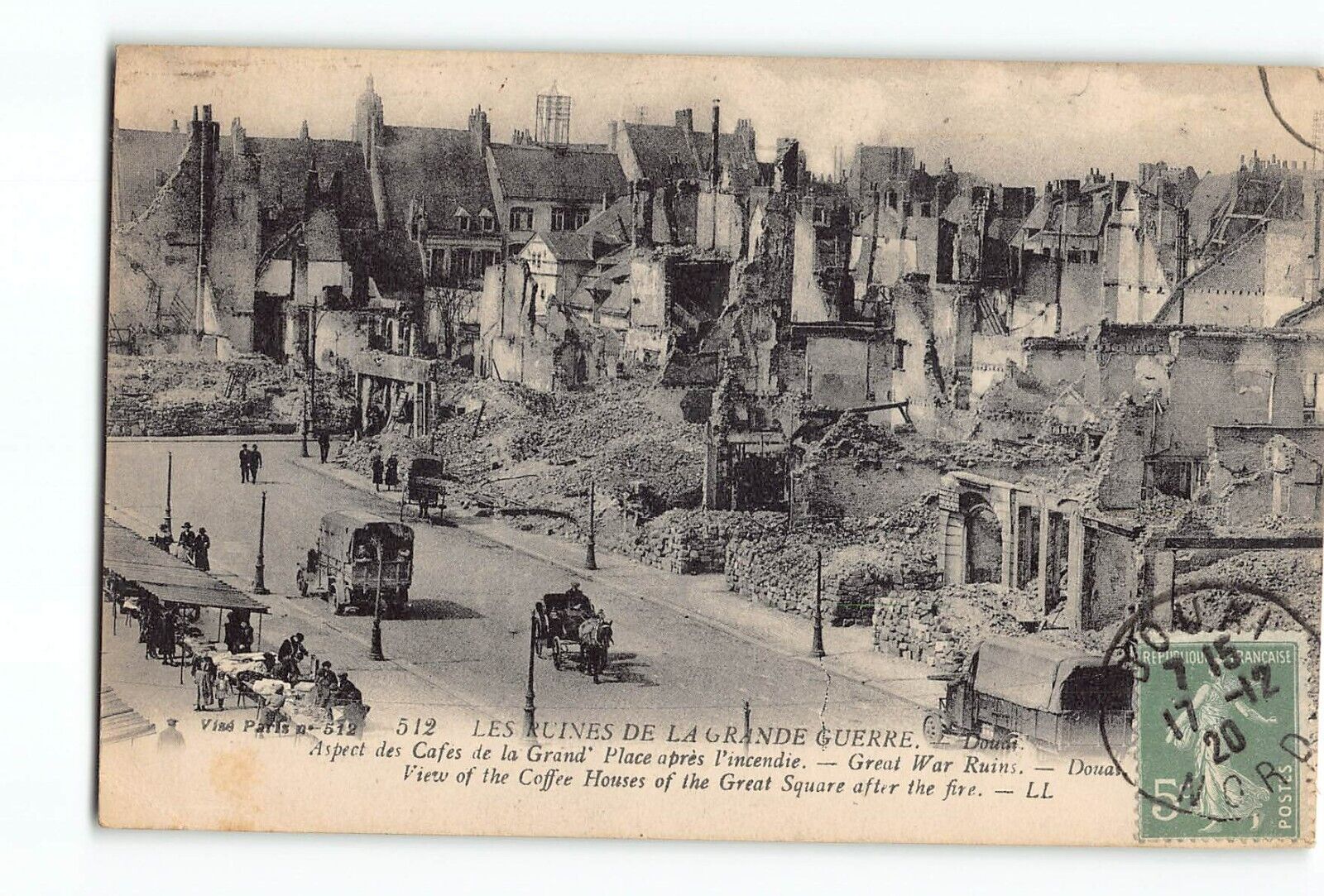 Old Vintage 1920 War Ruins Postcard Douai France LES RUINES DE LA GRANDE GUERRE