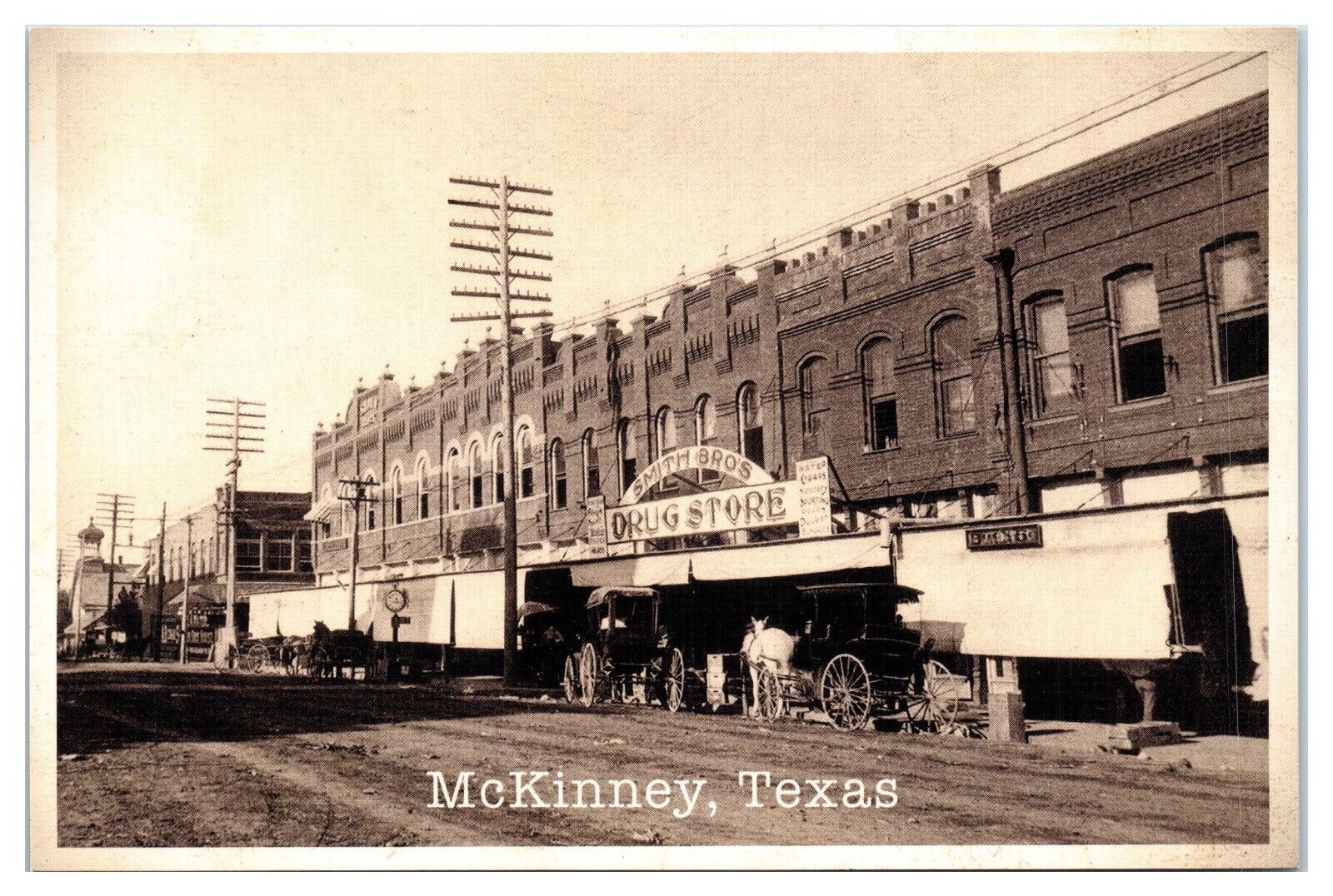 Postcard - Smith Bro\'s Drug Store Downtown McKinney Texas Vintage Reproduction
