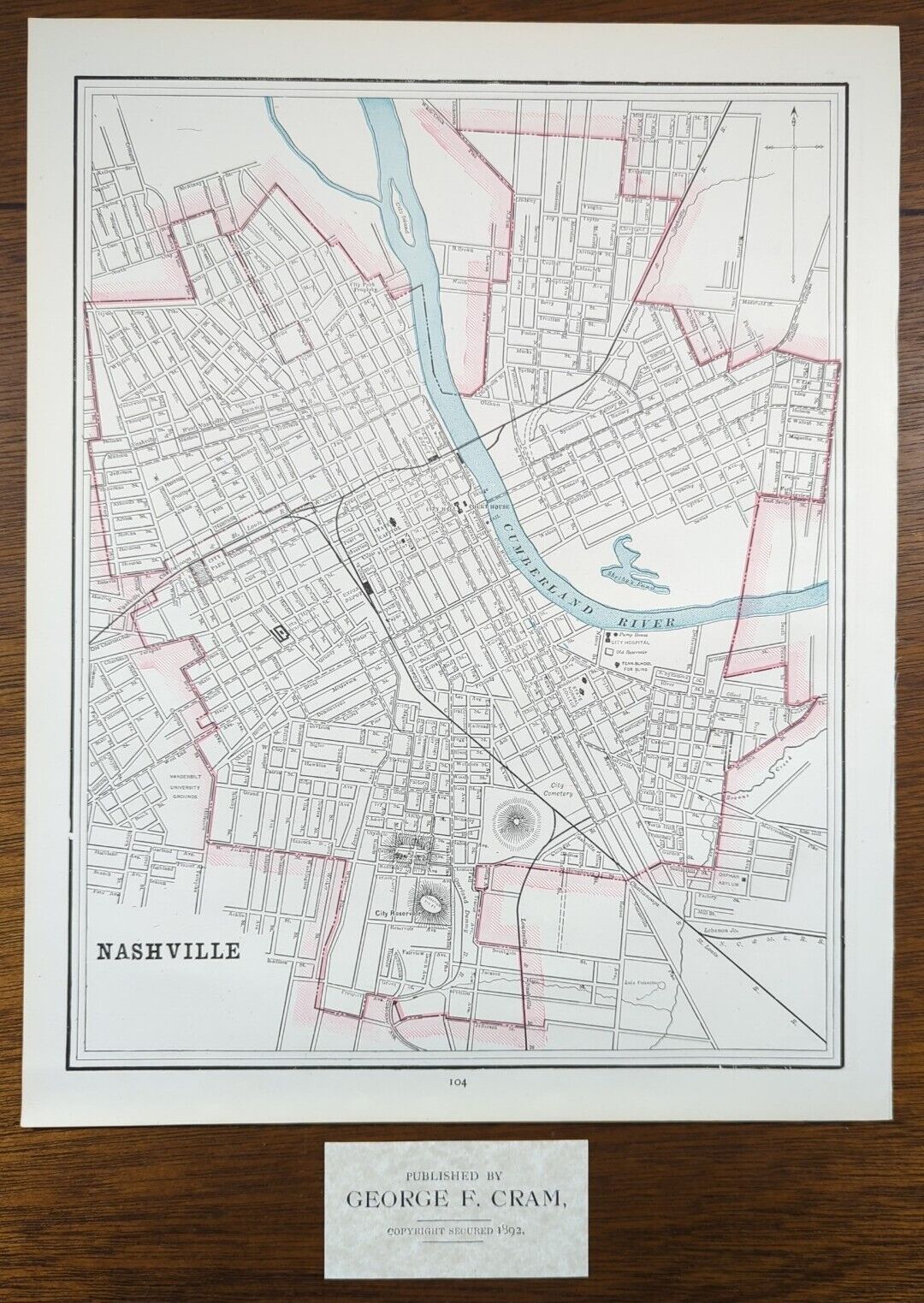 Vintage 1892 NASHVILLE TENNESSEE TN Map 11