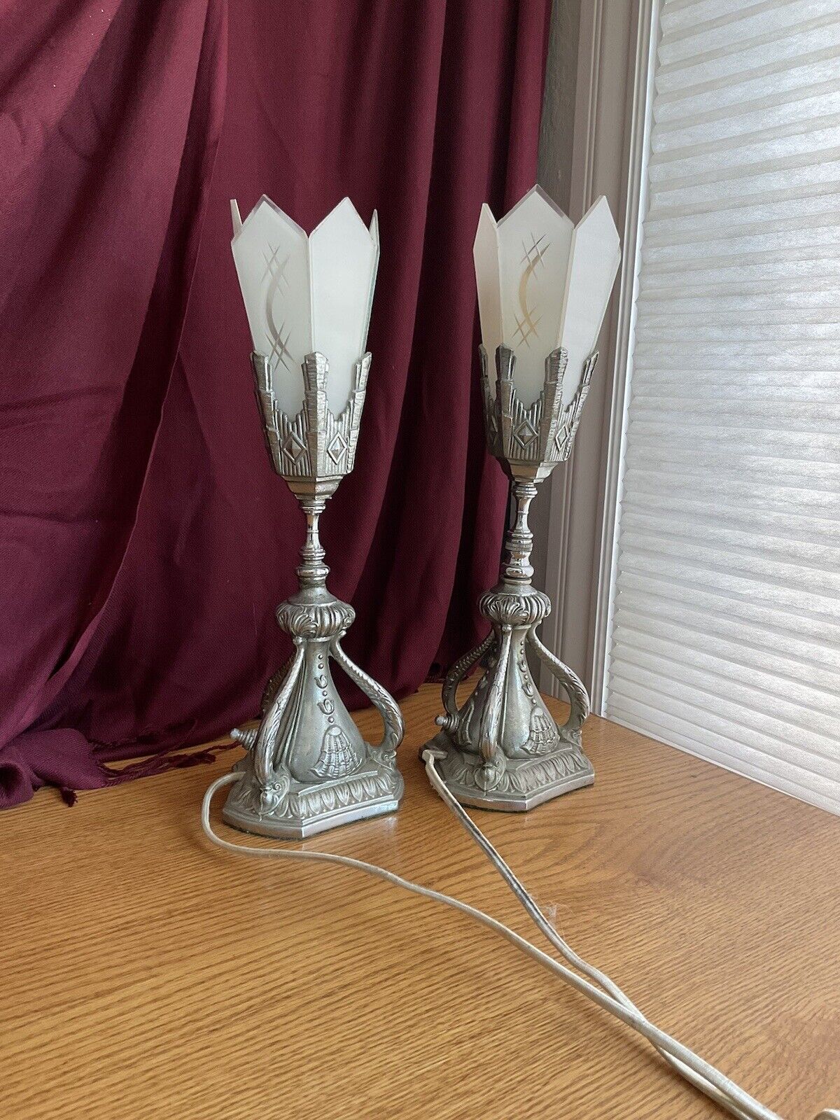 Set Of 2 Antique Art Deco Lamps