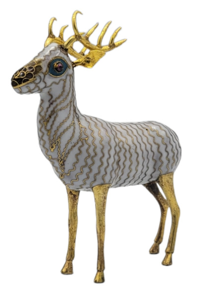 Vintage Chinese Cloisonne Reindeer Deer Elk Animal Figurine Statue Enamel Brass