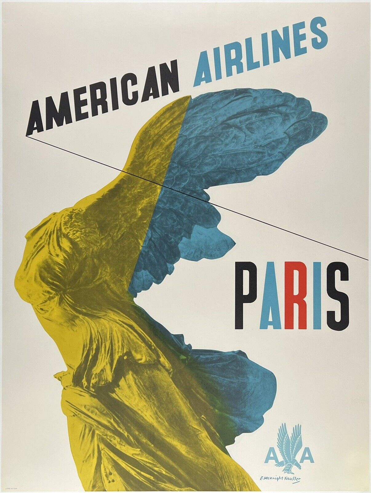Original Vintage Poster AMERICAN AIRLINES PARIS Winged Victory Louvre Travel OL