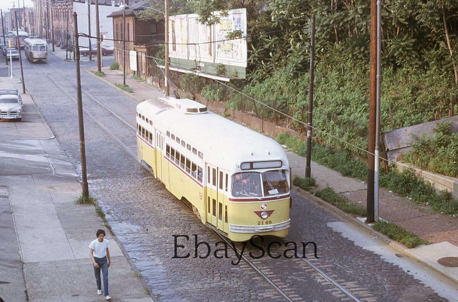 Vintage 35mm Kodachrome Slide SEPTA Trolleys Street Scene Philadelphia 1973