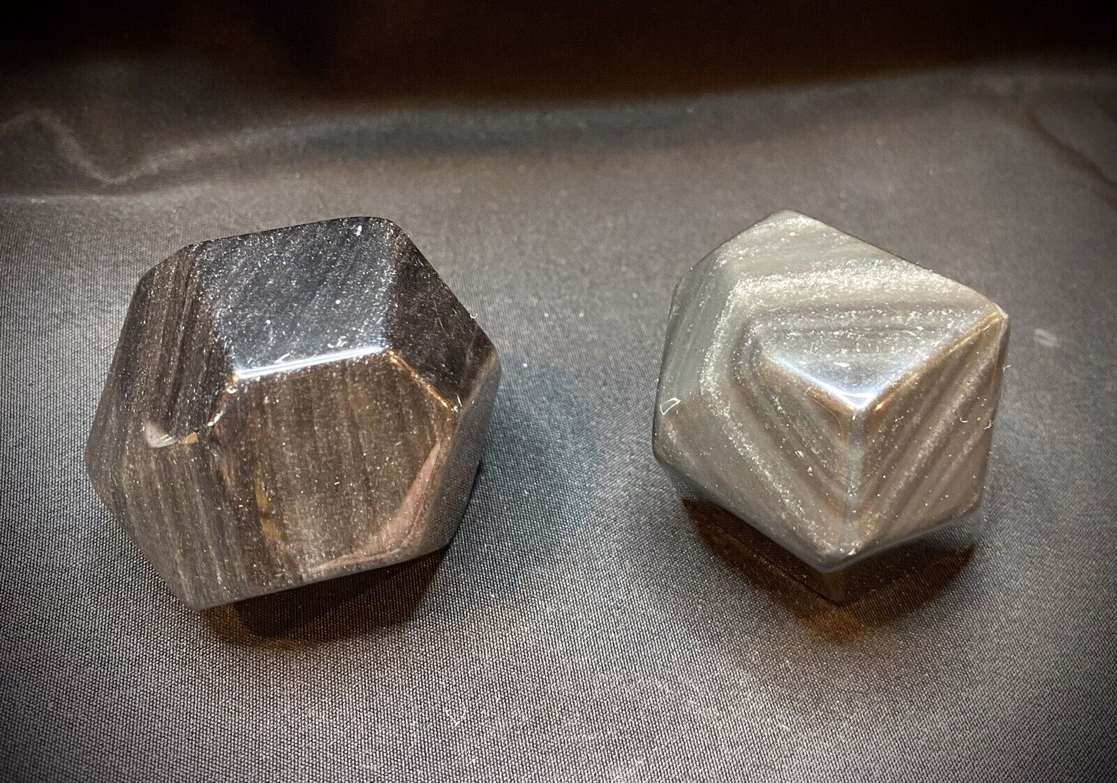 Pair Of Silver Obsidian Geometric Freeforms 223 Grams