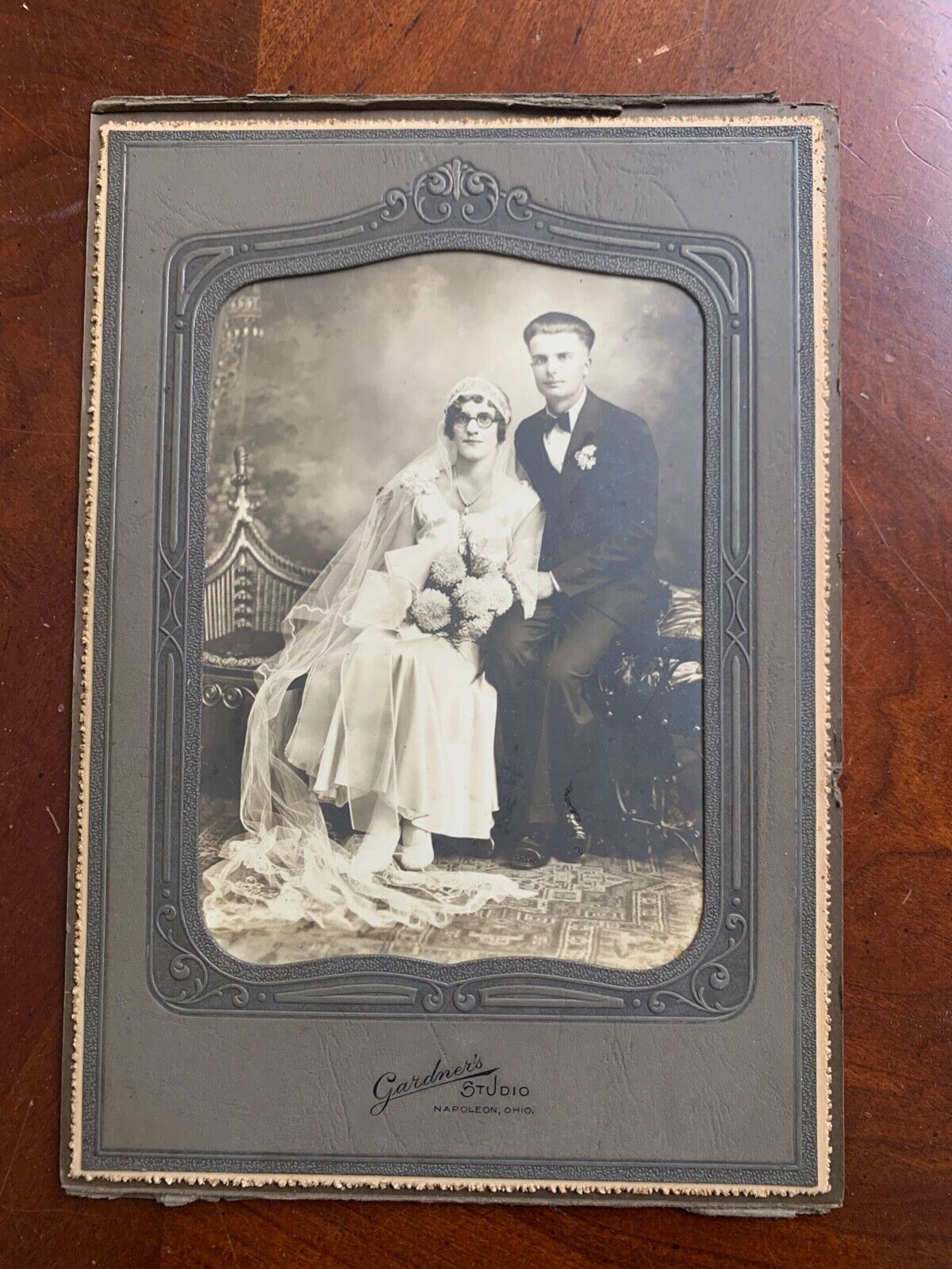 Antique Original Picture Wedding Couple 1910 - 1920's Portrait NW Ohio Napoleon