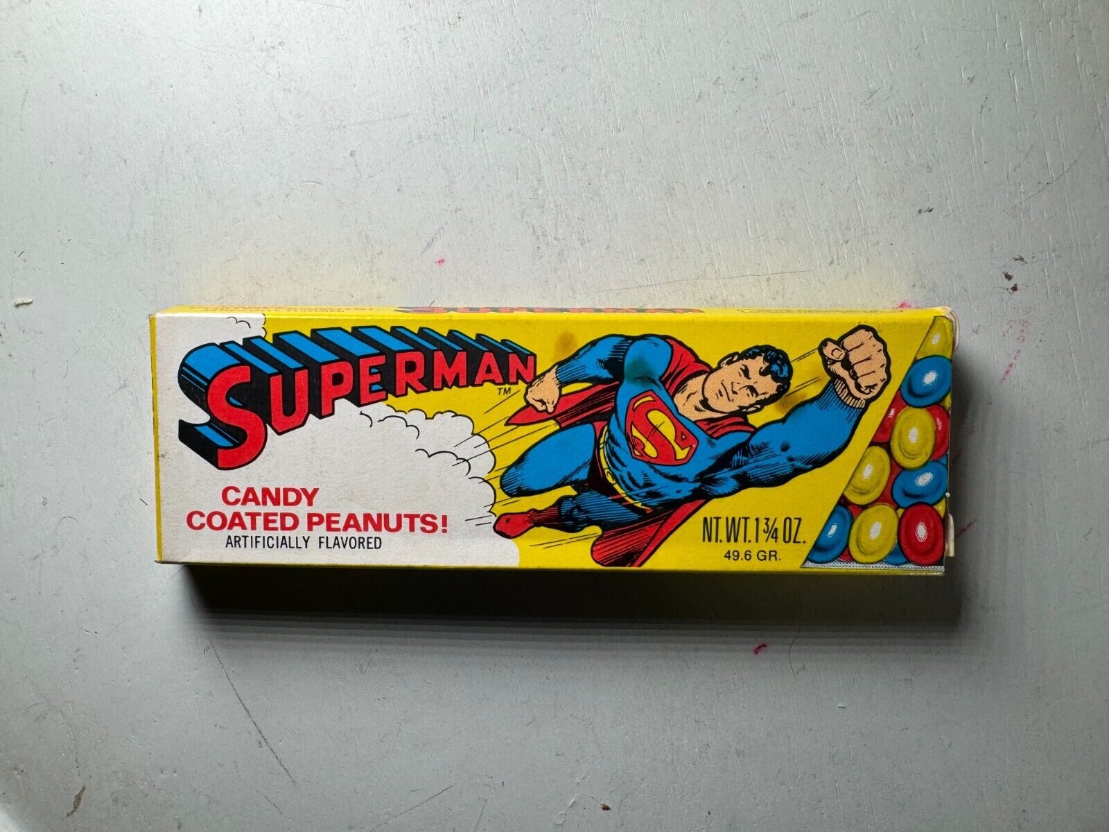 Vintage SUPERMAN CANDY Coated Peanuts BOX - DC Comics Inc. Super Hero