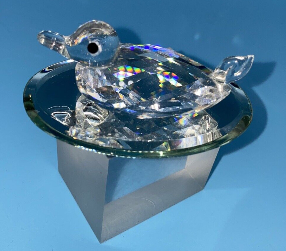 Swarovski Cut Crystal Duck/Black Dot Eyes w/Beveled Oval Mirror/Rare/Vintage