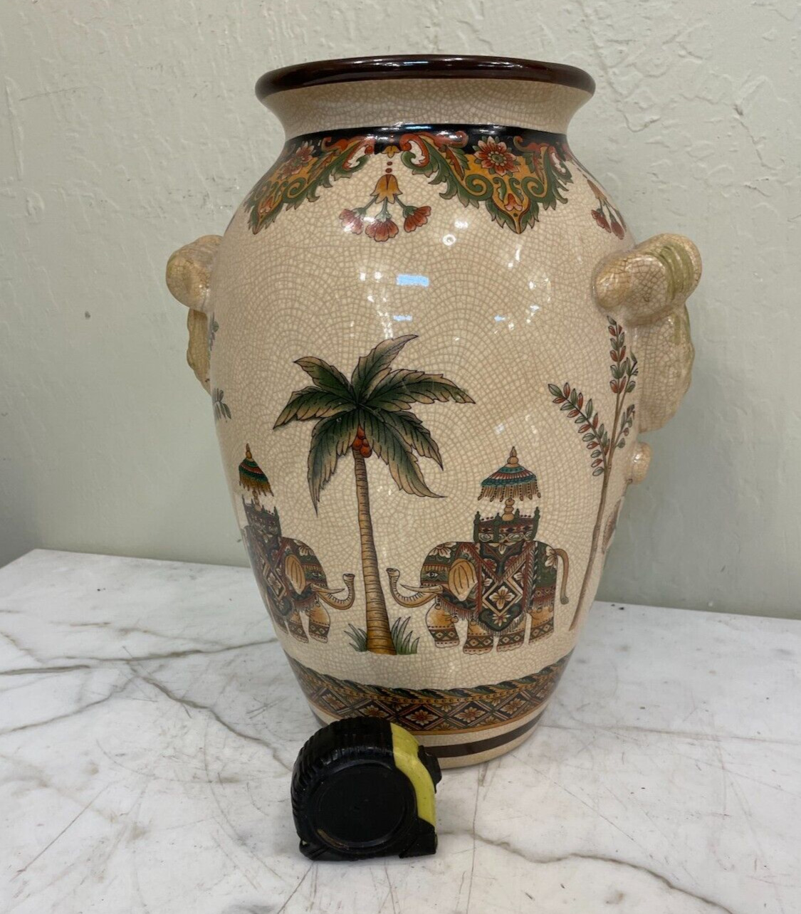 Unique Porcelain Vase with Hand-Painted Scenery with Elephant