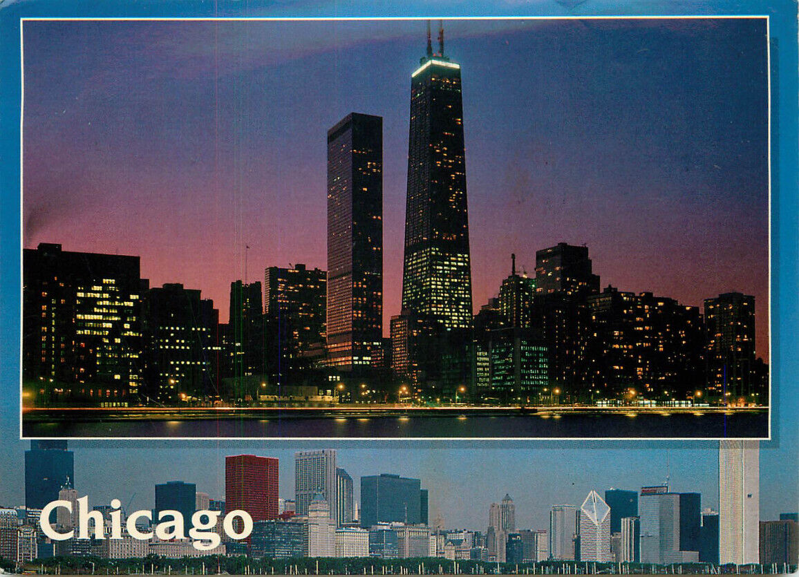 Postcard Scenic View of Chicago, Illinois at Sunset