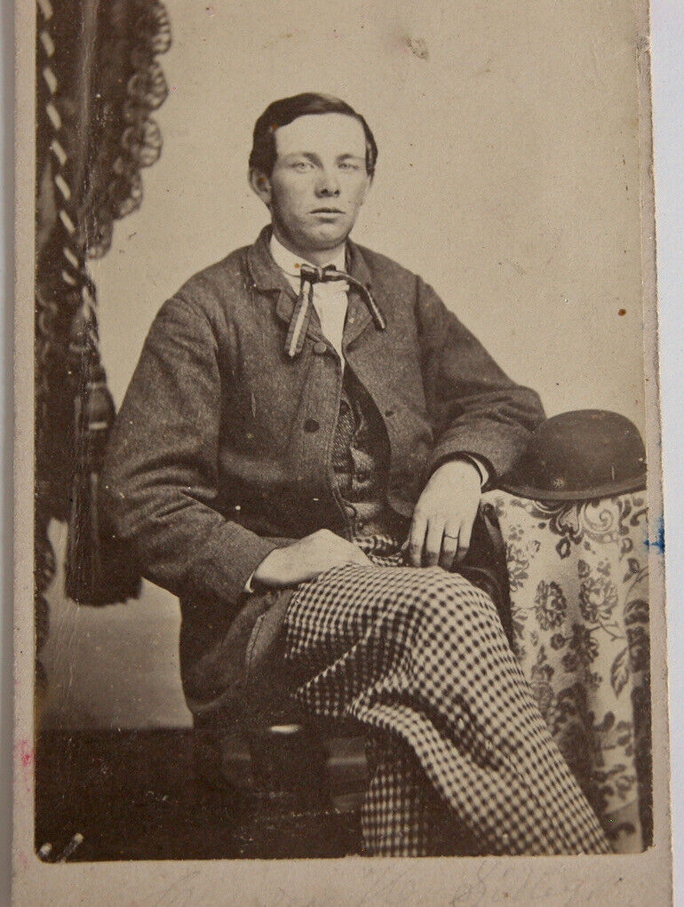  Vtg 1890s Portrait Young Man w/ Derby Hat CDV Photos Photograph 