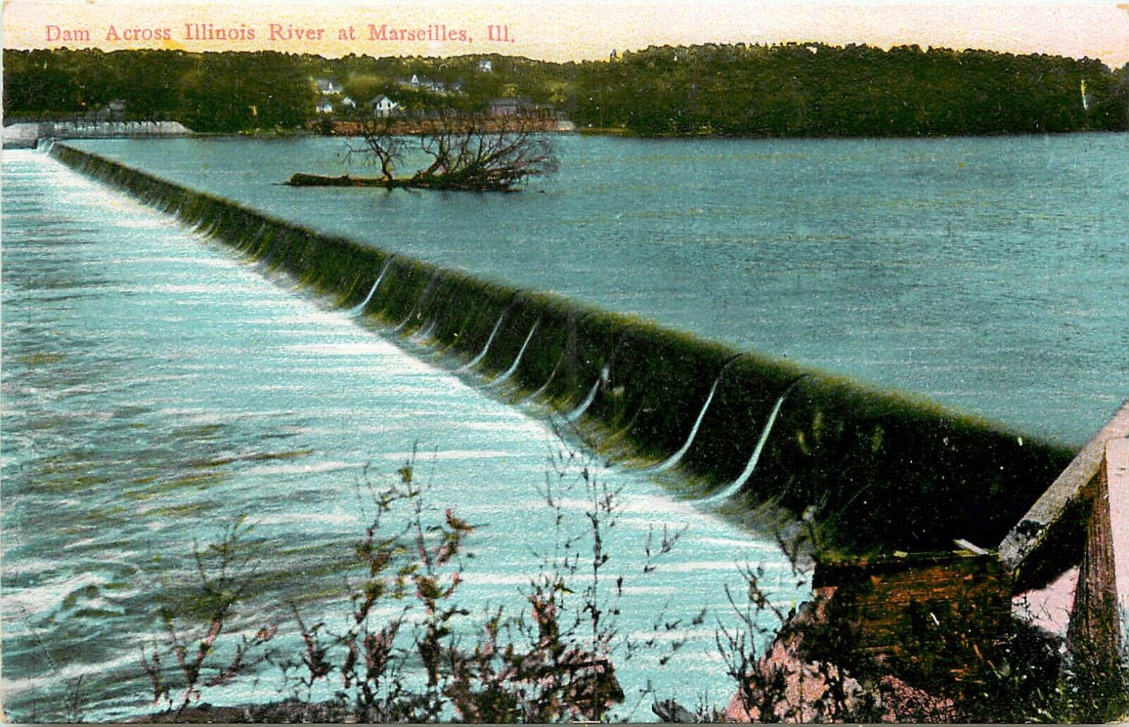 Vintage Postcard; Dam Spillway Illinois River Marseilles IL LaSalle Co Wheelock