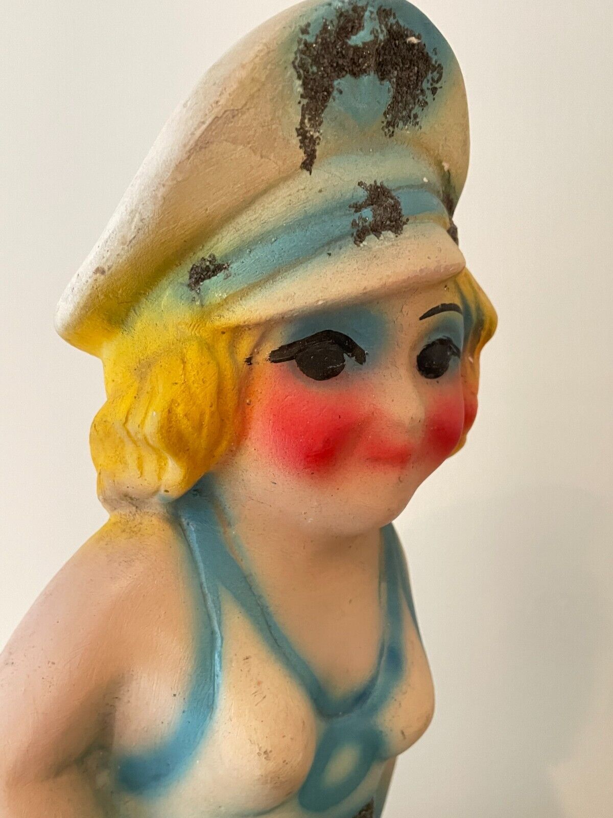 Chalkware Girl US Navy Sailor Figure Hat Blonde Hair – Carnival Prize - Vintage