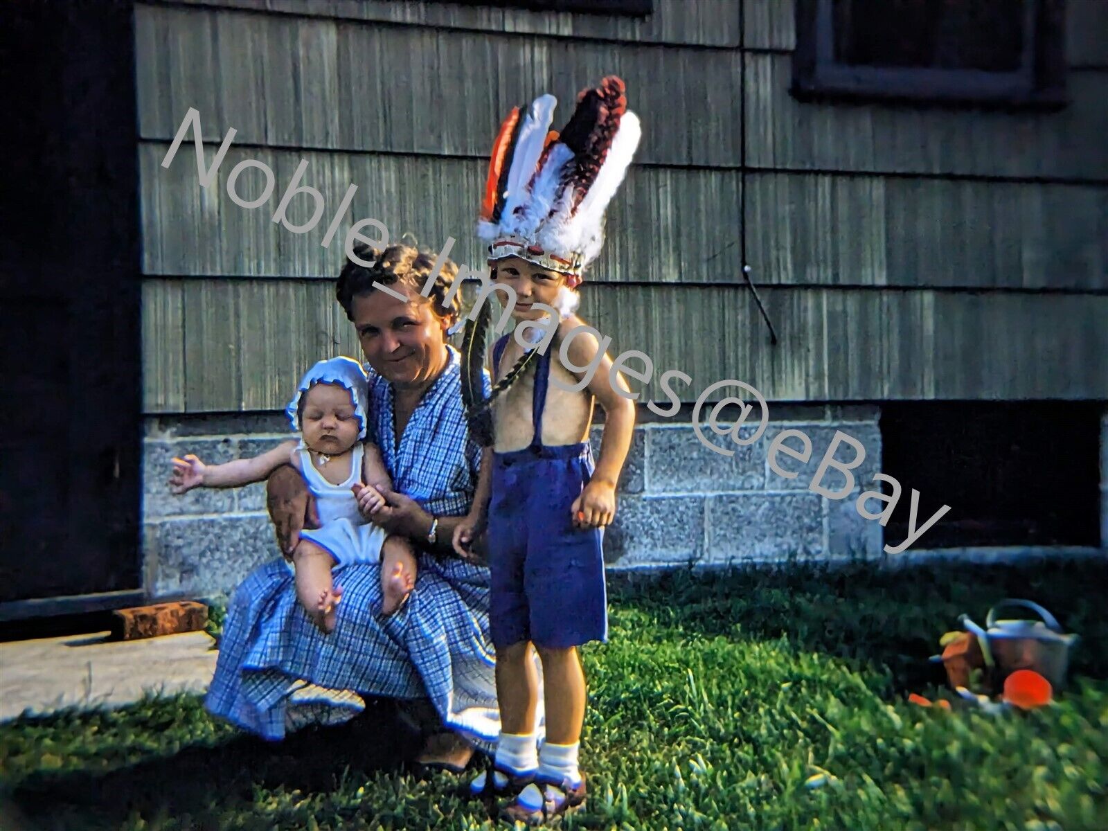 1955 Little Boy in Indian Headdress Chicago Red-Border Kodachrome Slide
