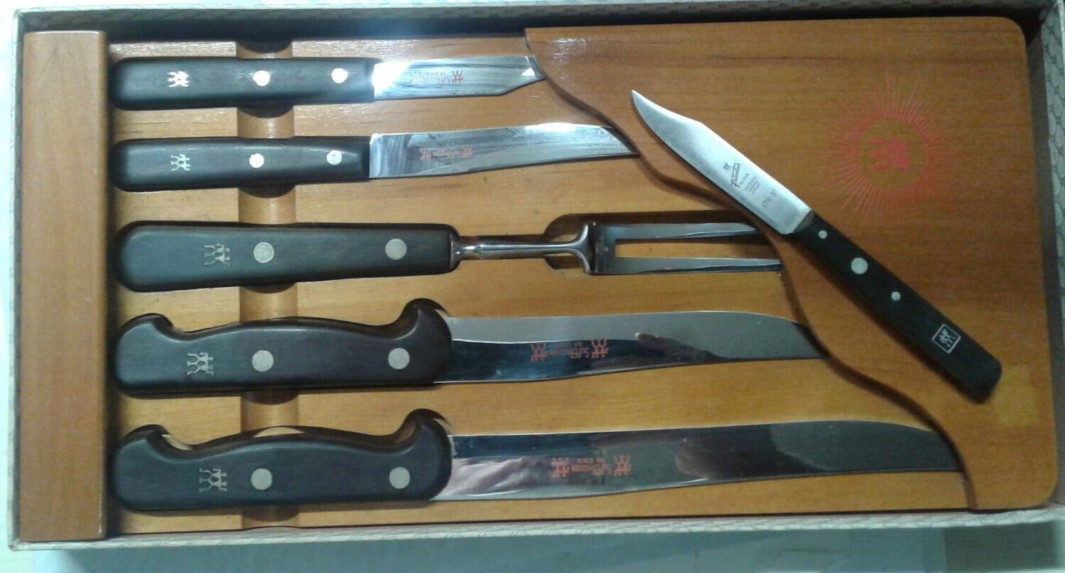 Vintage JA Henckels Twin Works  Superfection Knife set with wall hanger