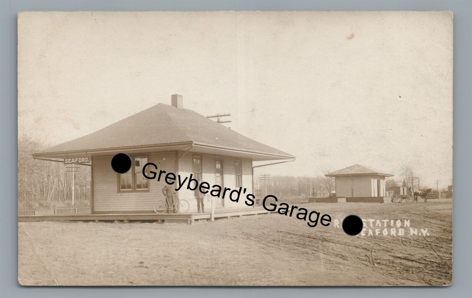RPPC Long Island Railroad Train Station Depot SEAFORD NY Real Photo Postcard