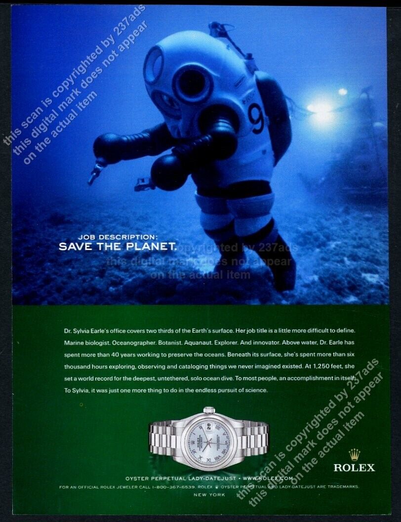 2005 Rolex Lady Datejust watch Dr Sylvia Earle diving photo vintage print ad