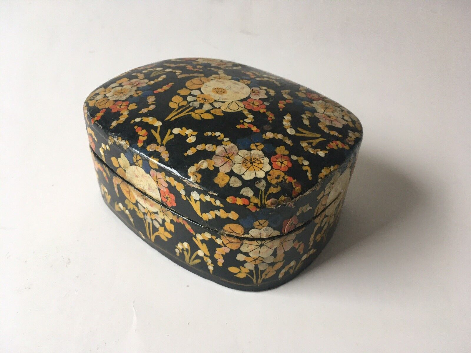 Mid 20th Century Hand Painted Floral Paper Mache Box