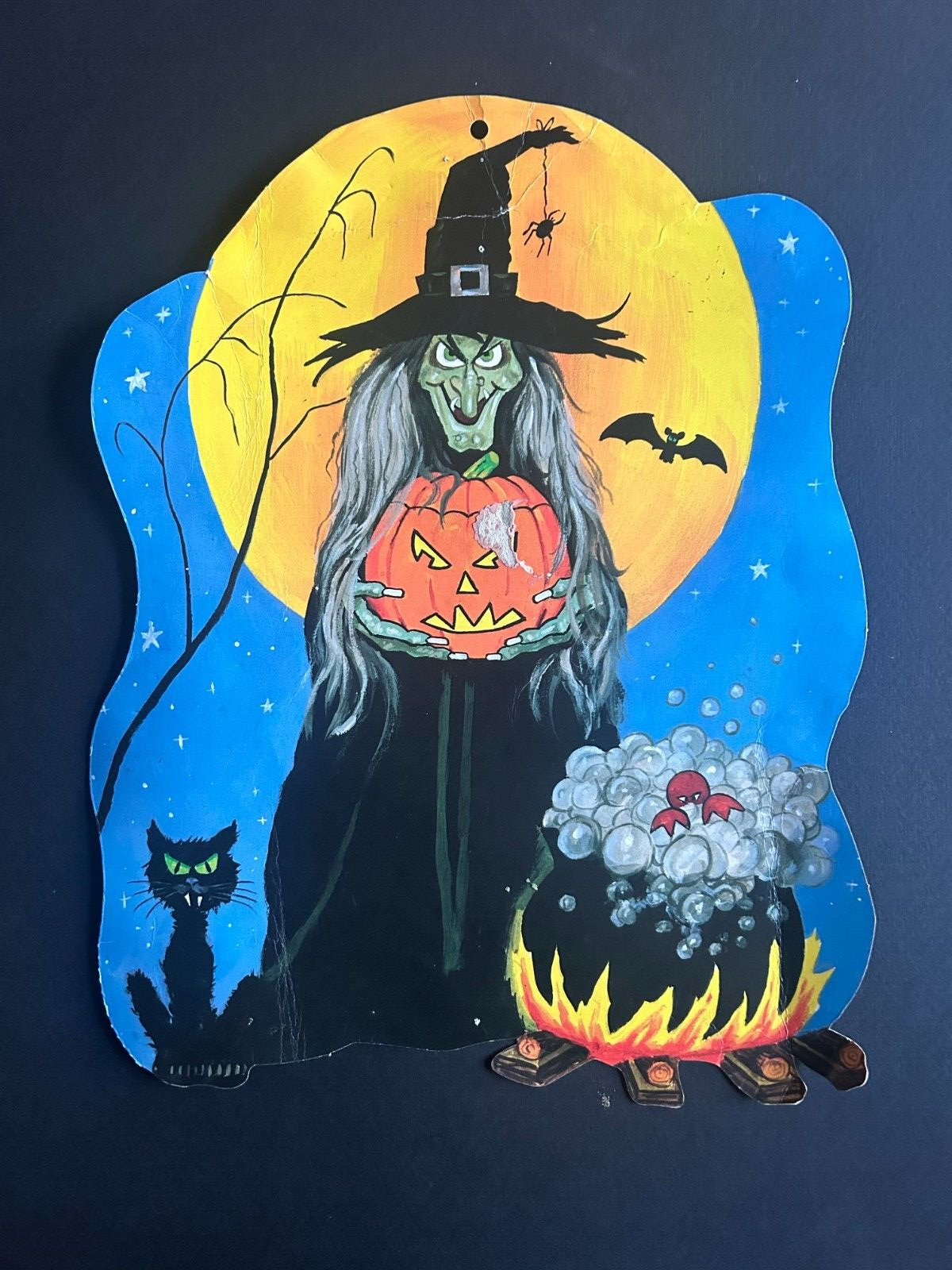 Vintage Halloween Decoration: The Witch Cooking by Moonlight
