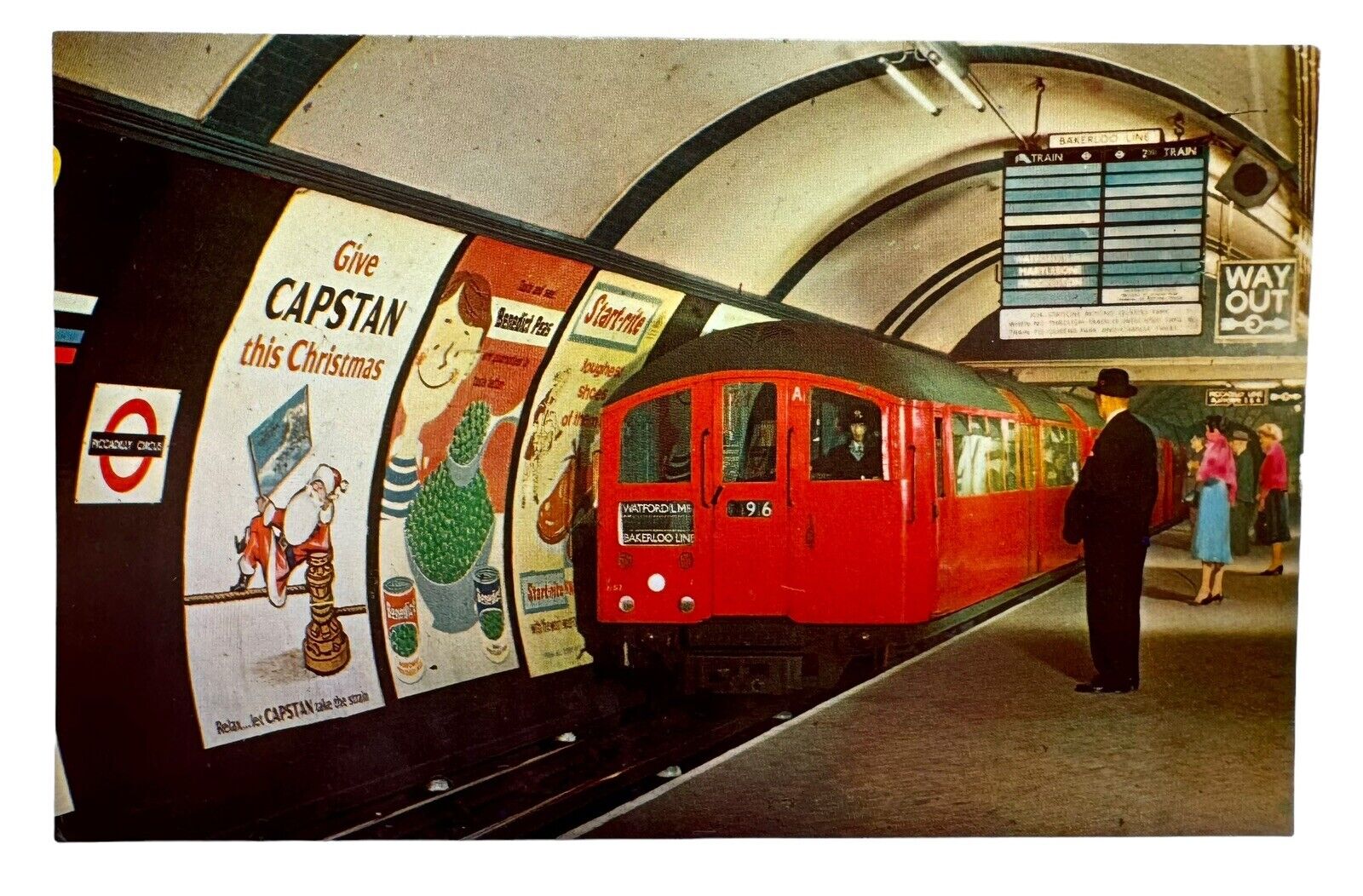 Vintage Postcard Tube Train Piccadilly Circus Station London Transport England