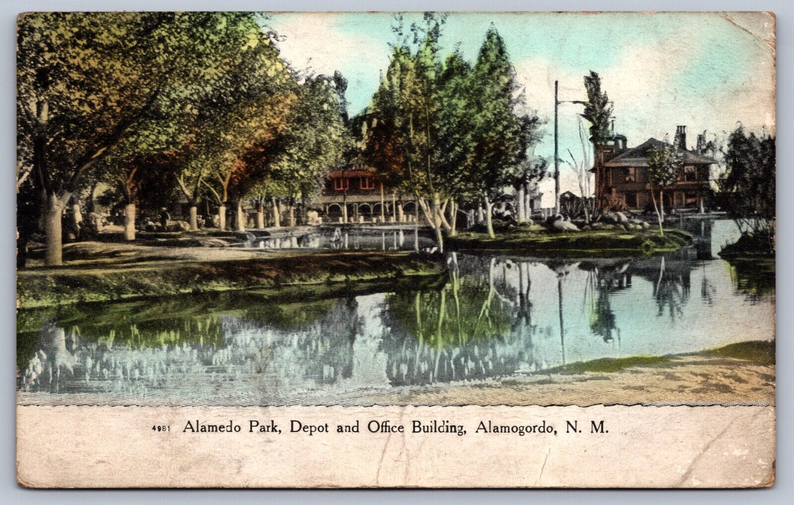 Postcard Alamogordo NM Alameda Park Railroad Depot and Office Building 1910