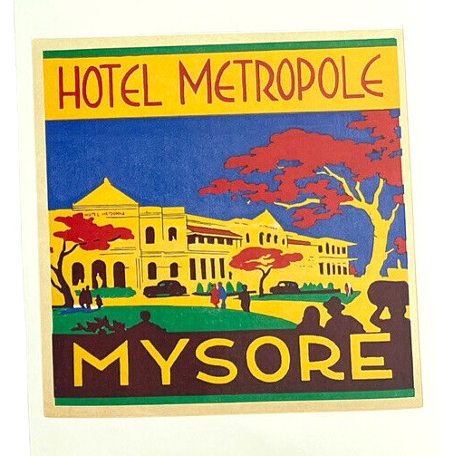 Luggage Label Repro Sticker Exotic Travel Hotel Metropole Mysore India
