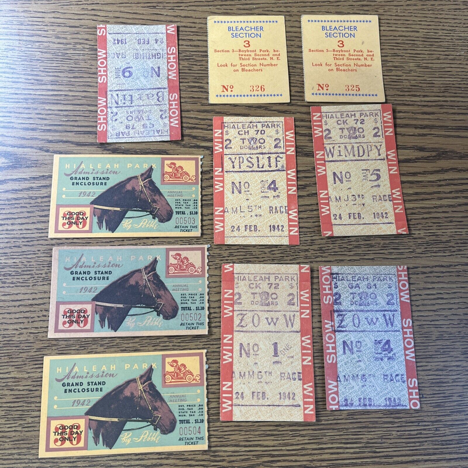 1942 Hialeah Park Miami Florida Horse Racing Betting Tickets Clubhouse (10 lot)