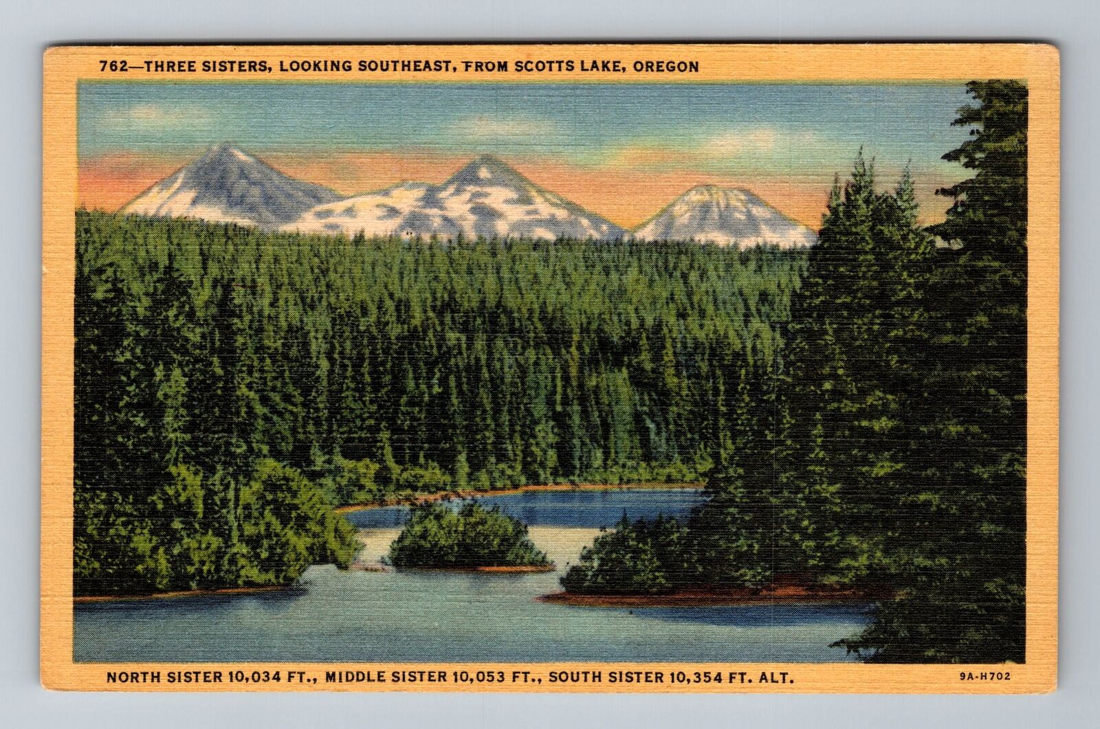Scotts Lake OR-Oregon, Three Sisters, Scenic Lake, Mts, Vintage Postcard