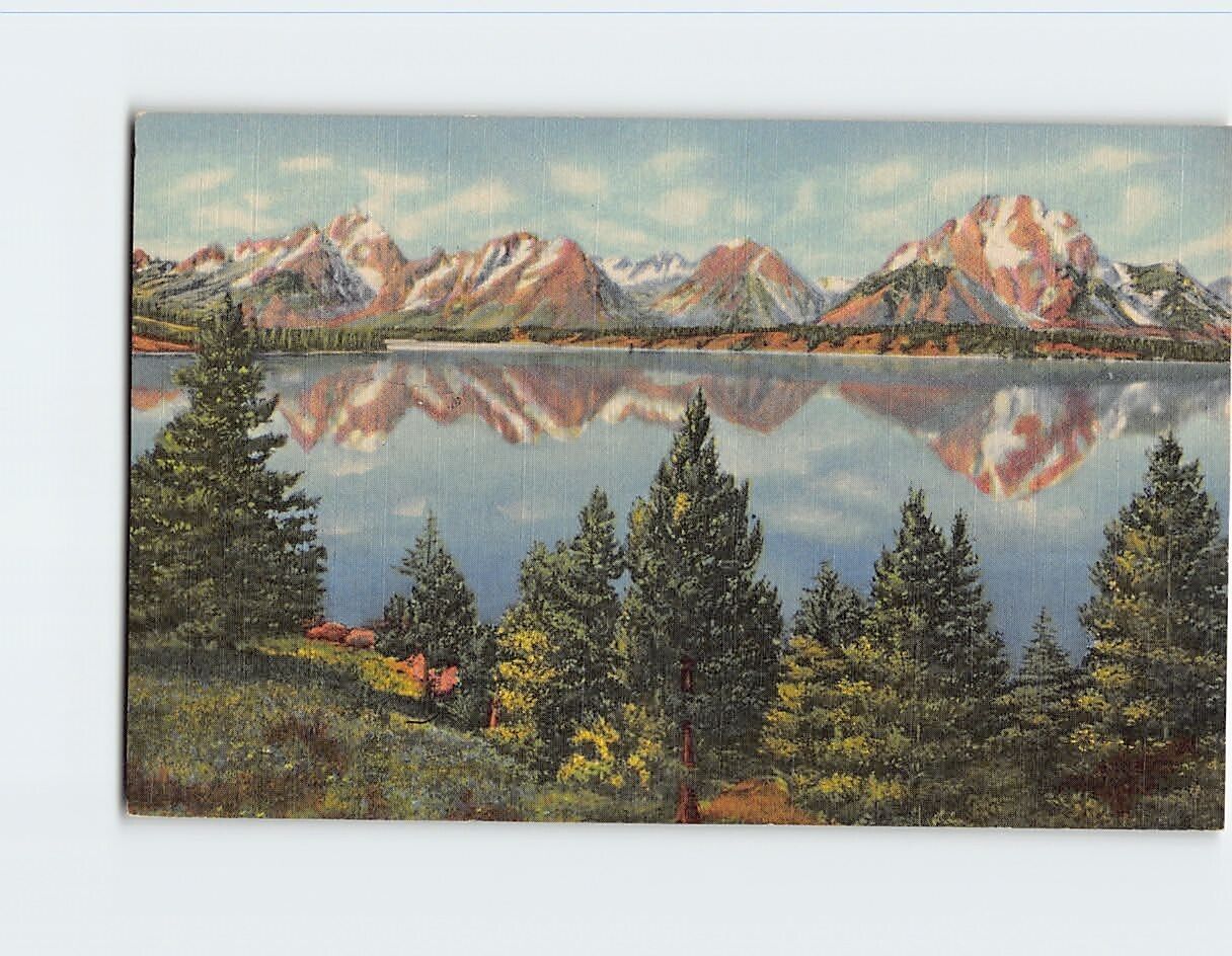 Postcard Teton Peaks Jackson Lake Grand Teton National Park USA North America