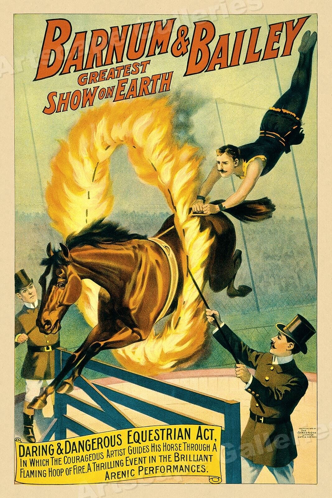 Barnum & Bailey Daring Dangerous Equestrian Act 1890s Circus Poster - 24x36