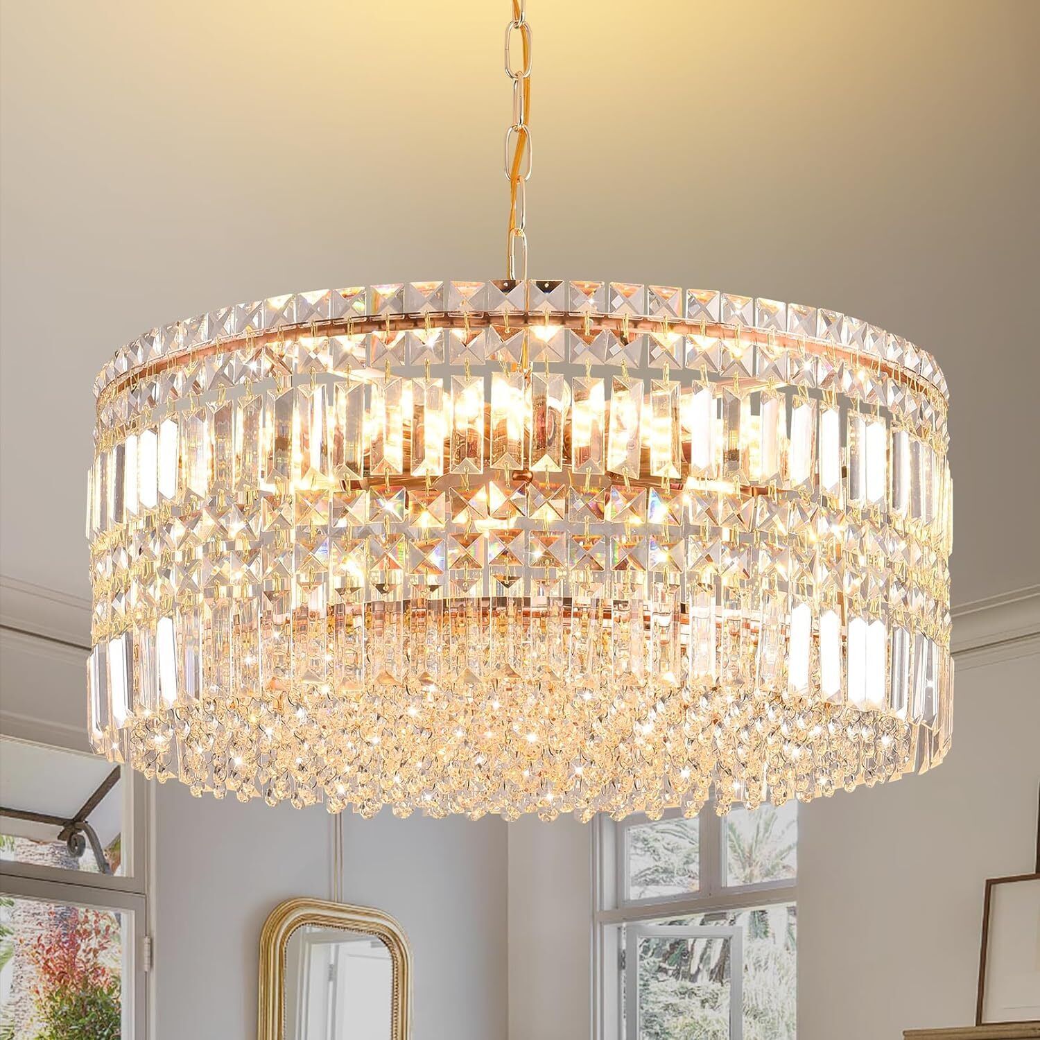 Contemporary Gold Crystal Ceiling Light - Ideal for Various Rooms - 23.6\'\'