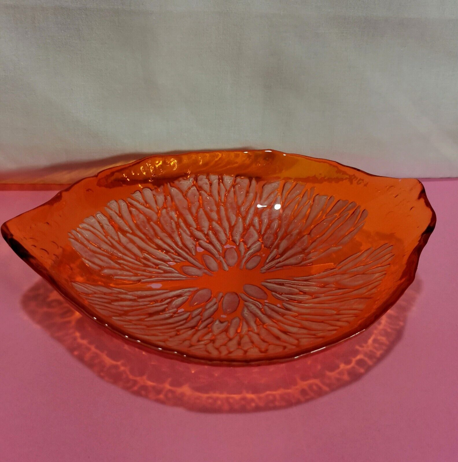 Orange Slice Amber Art Glass Trinket Dish Fruit Bowl 🍊 9x7x2 MCM Home Decor 