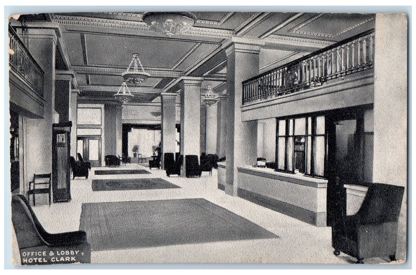 c1910 Hotel Clark Office Lobby Interior View Chandelier Los Angeles CA Postcard
