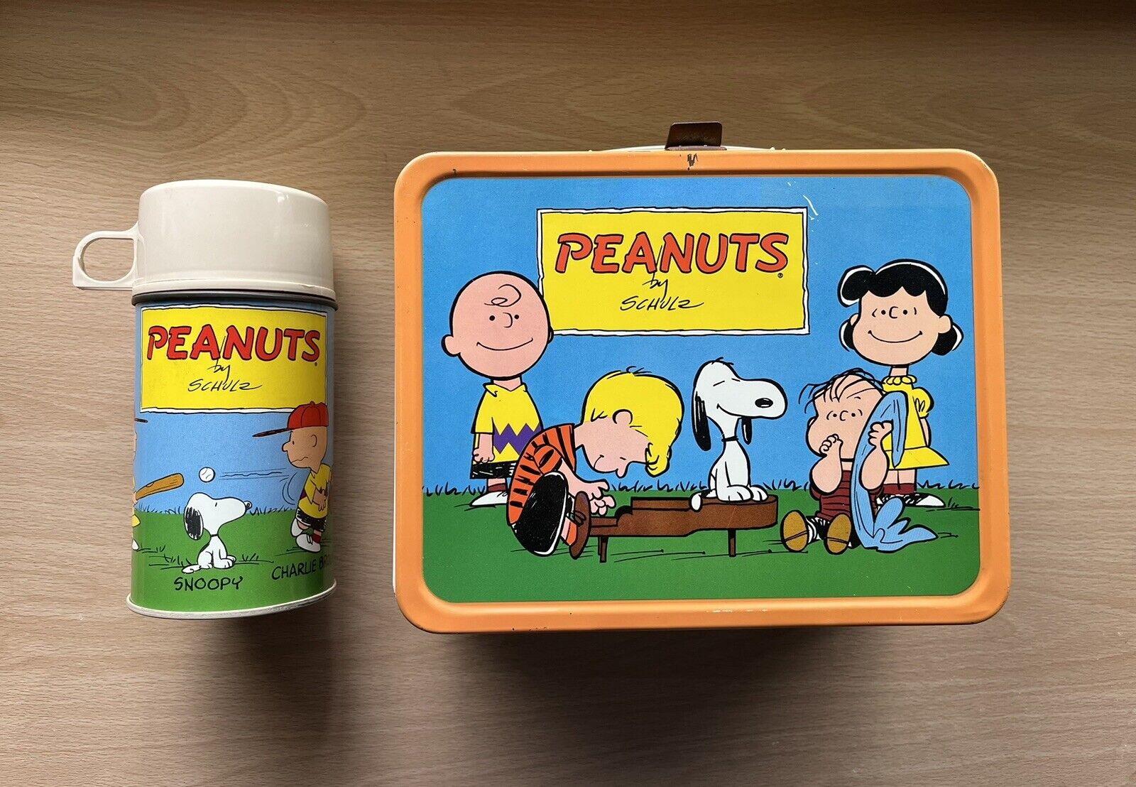 Vintage 1950,s Peanuts Metal Lunchbox And Thermos Clean & Great Condition