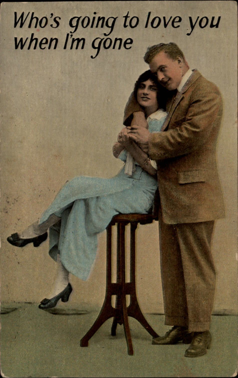 Romantic Couple hugging ~ 1916 vintage postcard sku211