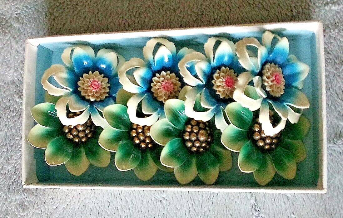 Vintage Painted Metal Flowers with Post Lot of 8