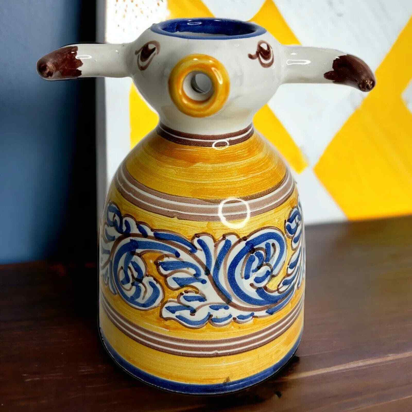 Vintage Spanish Talavera Style Hand Painted Art Pottery Bull Creamer Folk Art 4\