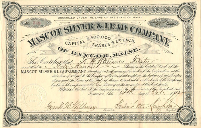 Mascot Silver and Lead Co. of Bangor, Maine - Mining Stocks