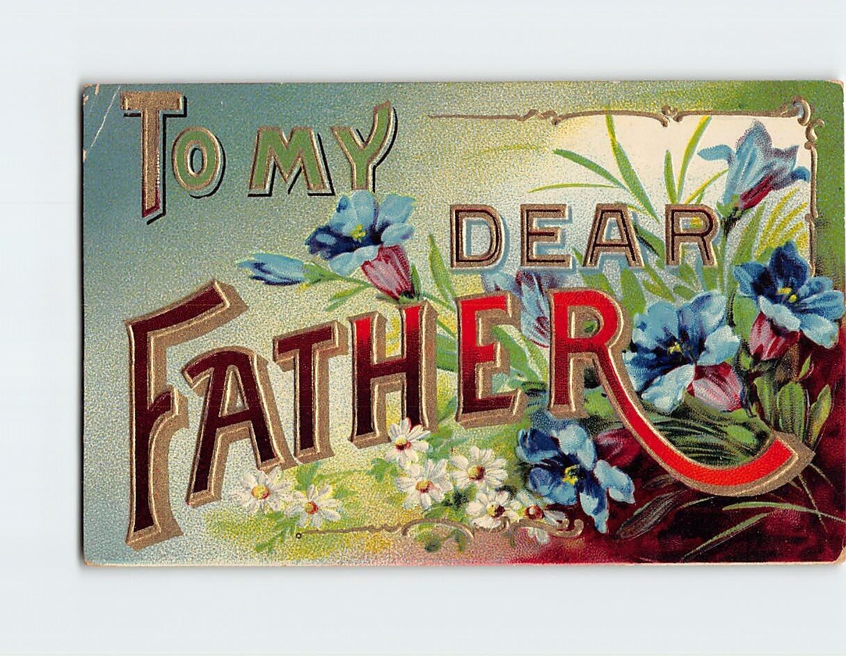 Postcard To My Dear Father with Flowers Embossed Art Print