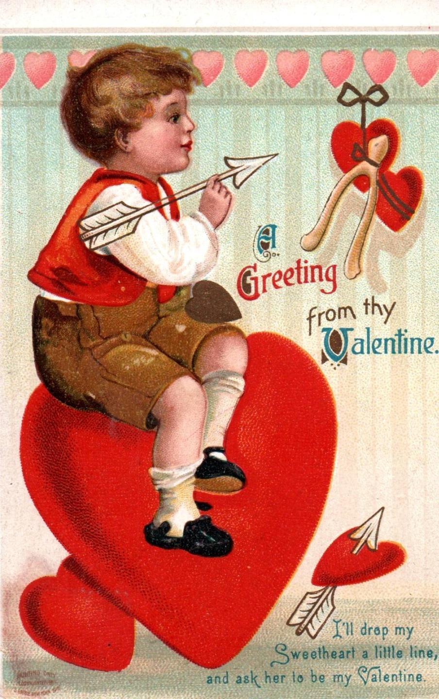 Cute BOY, Big HEART On Wonderful Uns. CLAPSADDLE Vintage 1913 VALENTINE Postcard