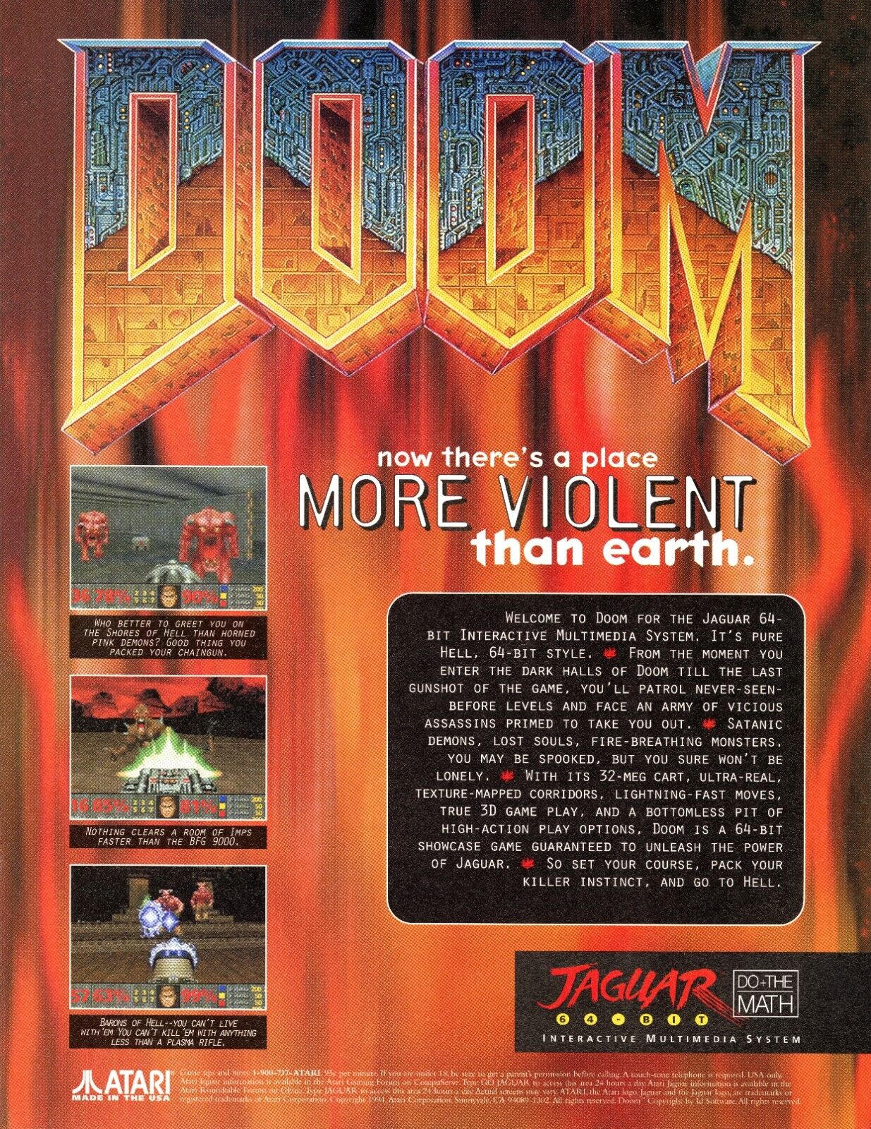 Doom Atari Jaguar Game 1994 Promo Ad Wall Art Print Poster - Glossy - 