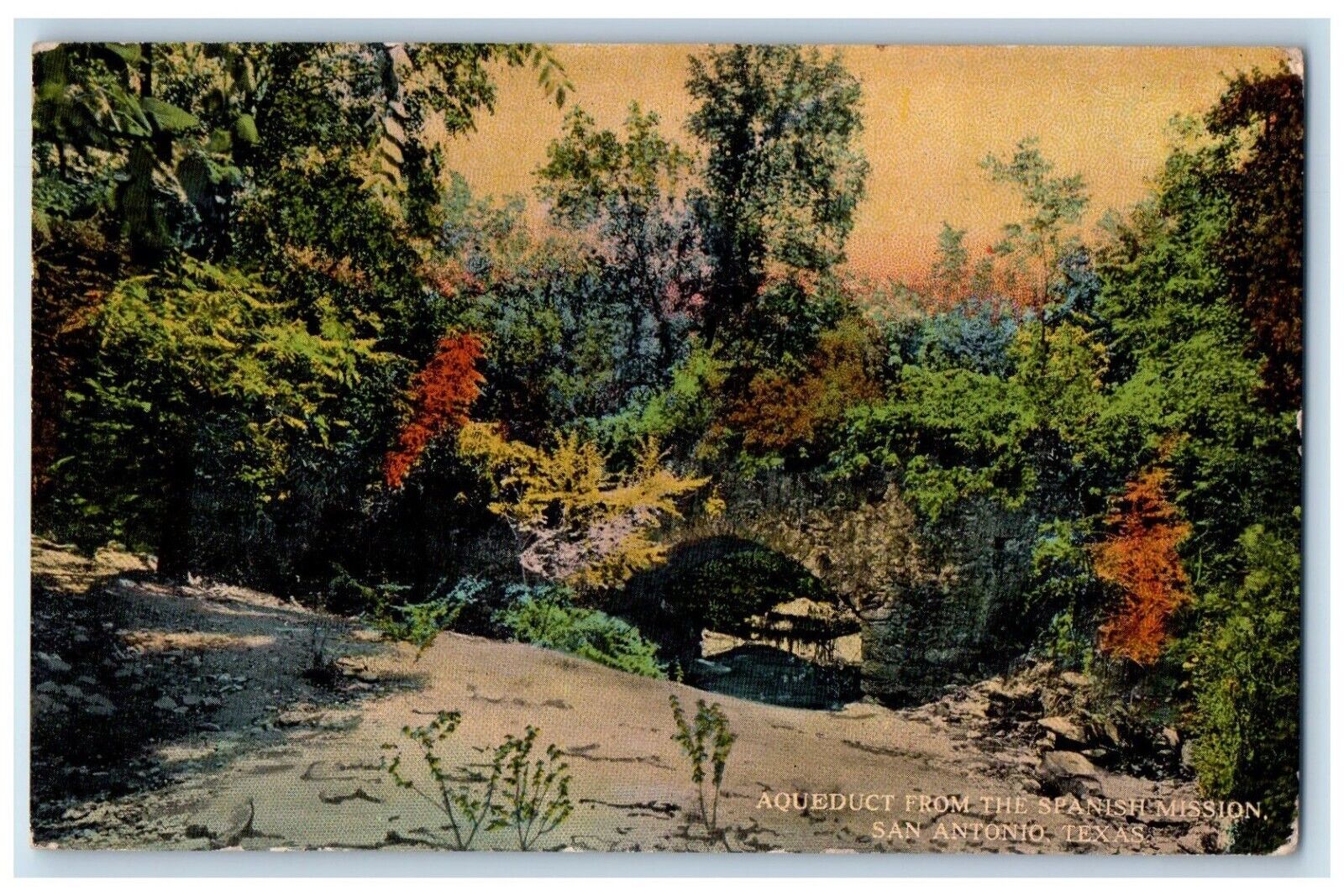 1916 Scenic View Aqueduct Spanish Mission San Antonio Texas TX Vintage Postcard
