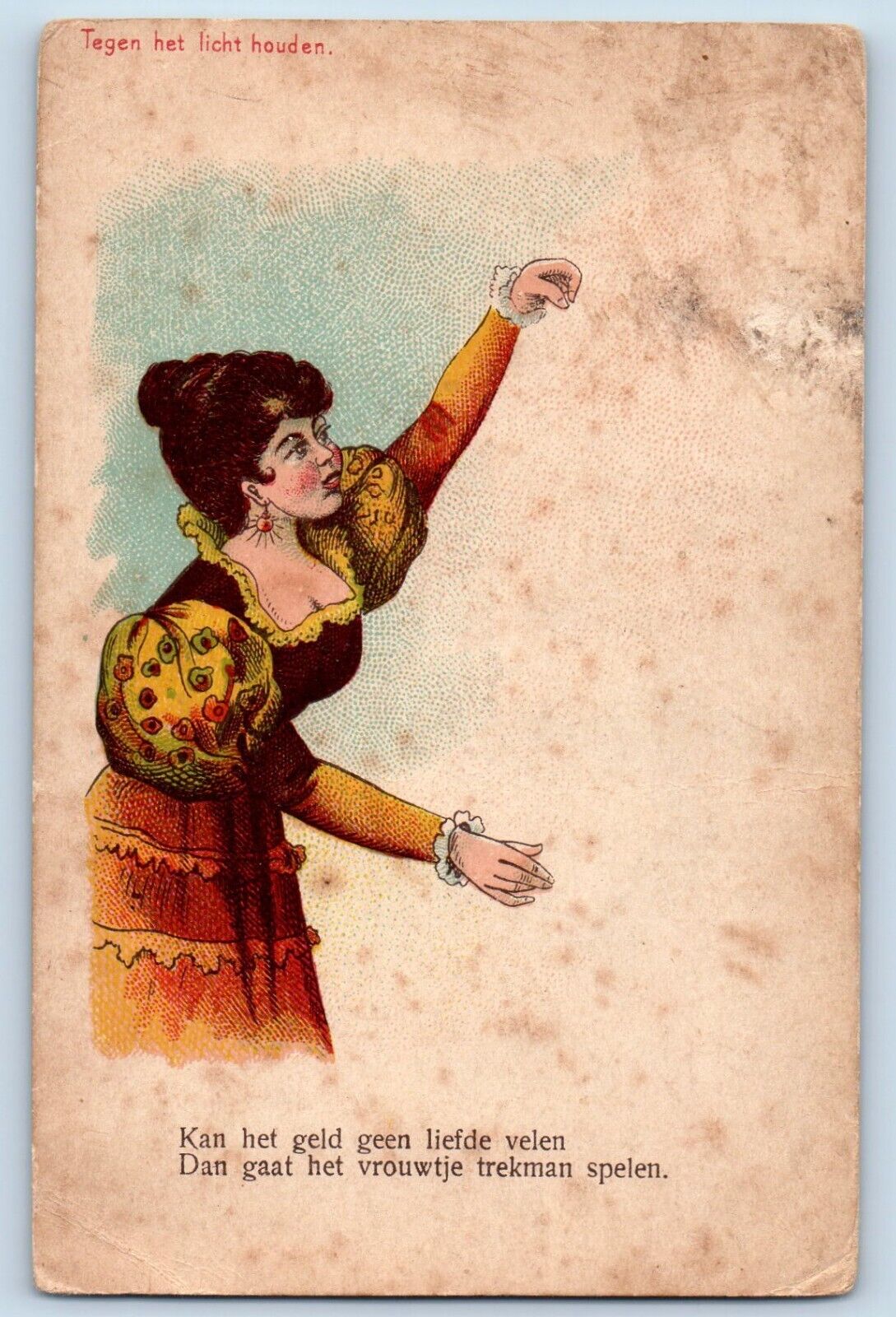 HTL Postcard Humor Pretty Woman Measuring Netherlands c1905 Unposted Antique