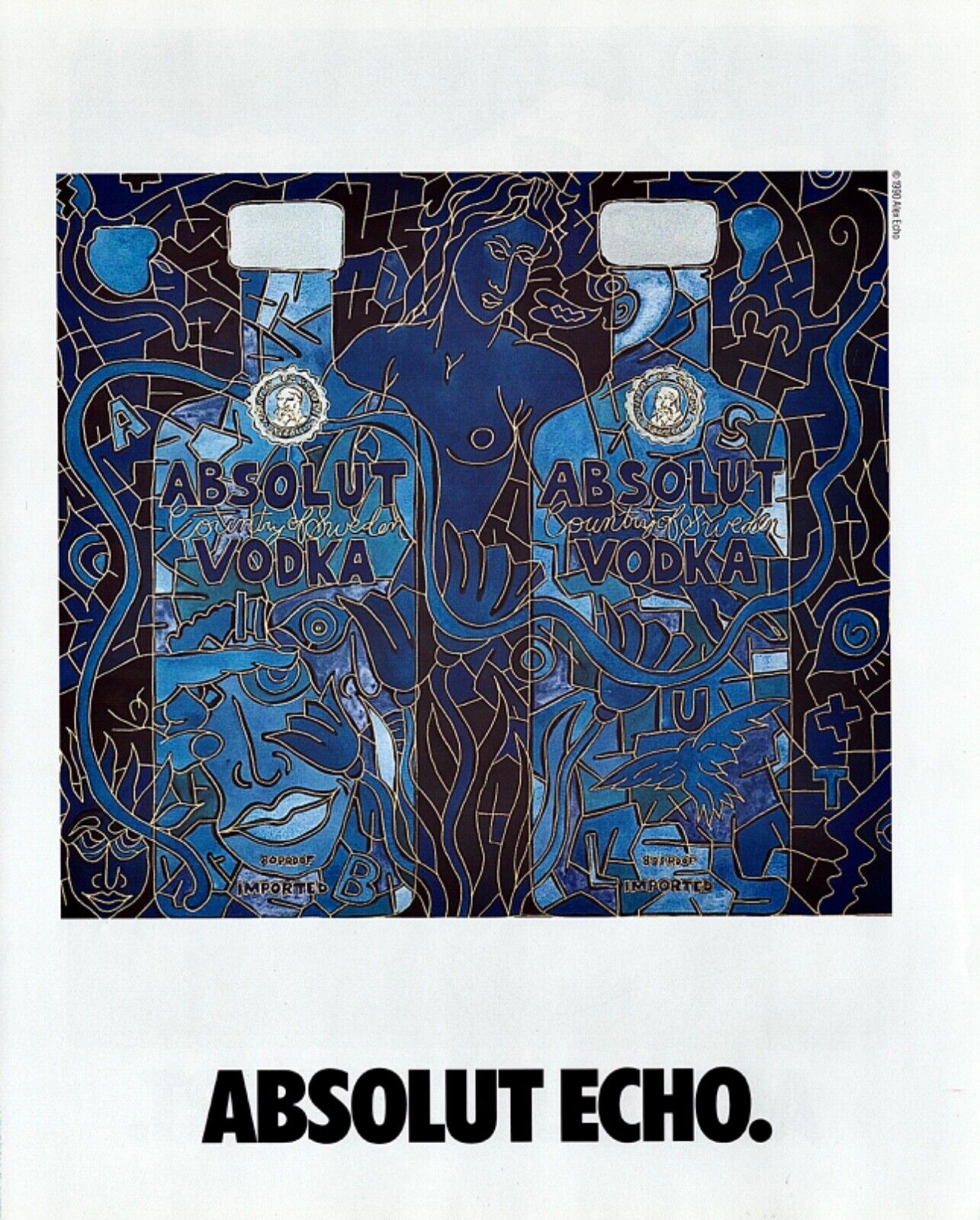 1991 ABSOLUT VODKA Art Alex Echo & Alain Despert ~ 2-Sided VINTAGE PRINT AD