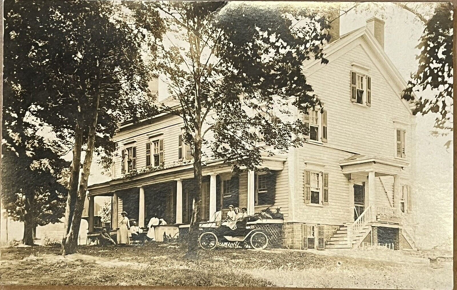 RPPC New York Rural Hotel Old Car Dog Antique Real Photo Postcard c1910