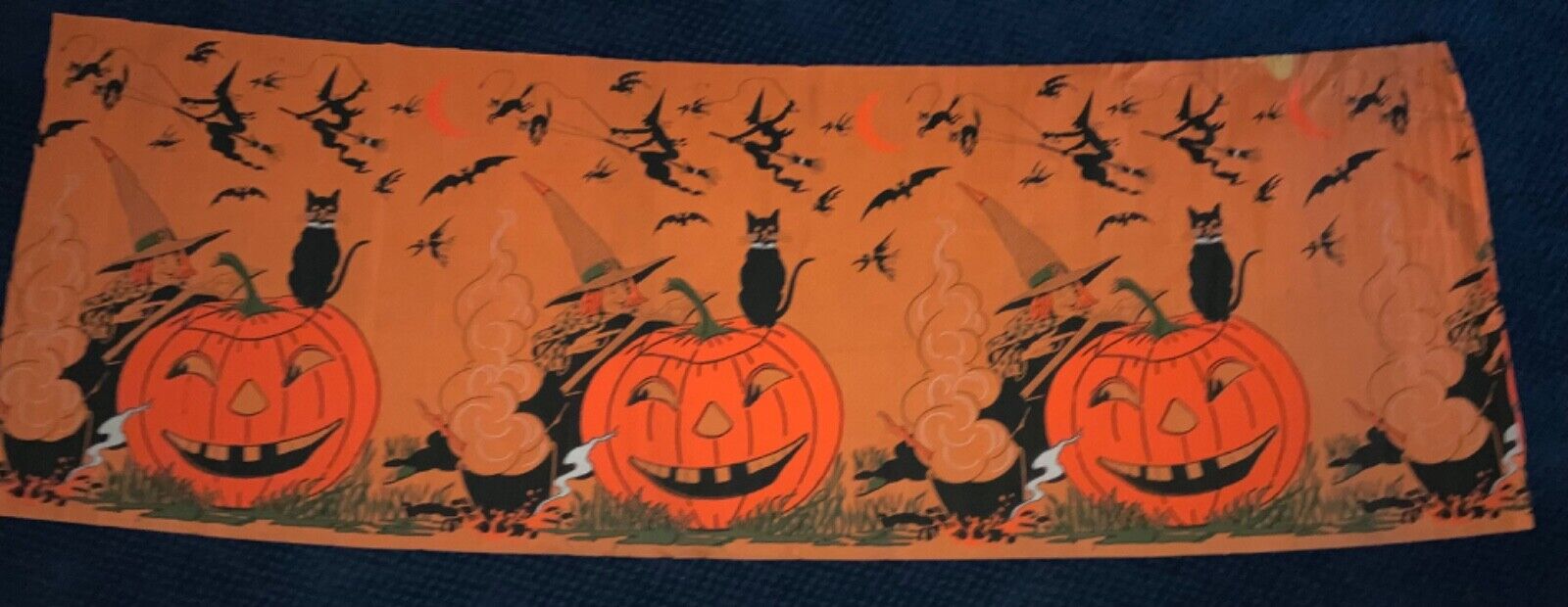 VINTAGE HALLOWEEN CREPE PAPER - WITCHES, BLACK CATS, JACK O’LANTERNS
