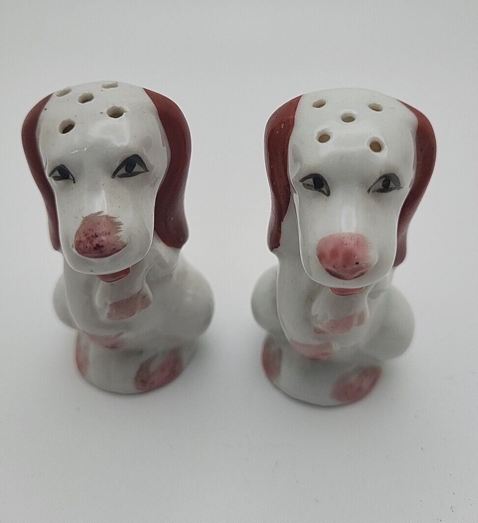 Vintage Kitschy Porcelain Dog Salt And Pepper Shakers Japan