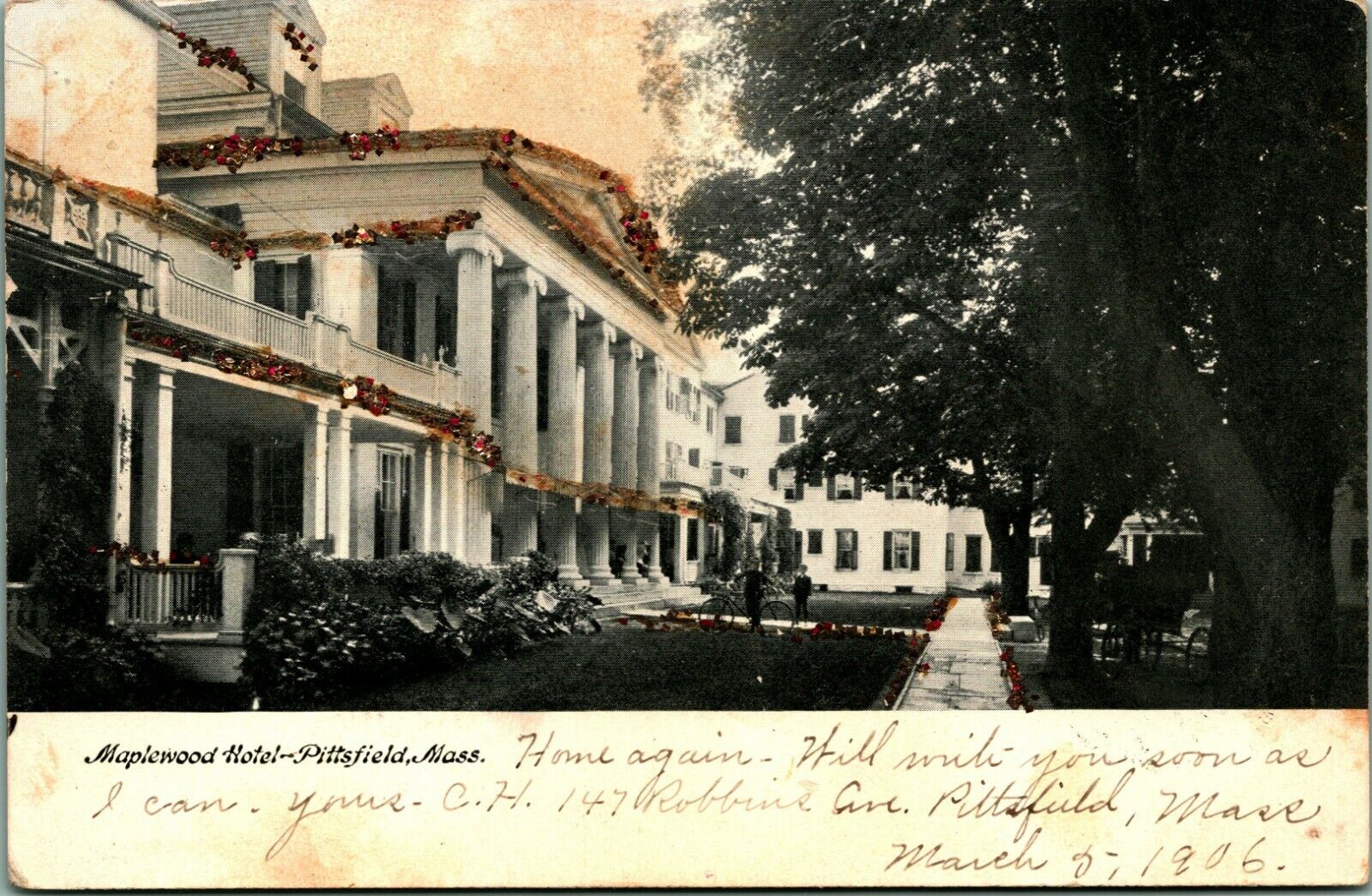 Maplewood Hotel Pittsfield Massachusetts MA 1906 UDB Postcard