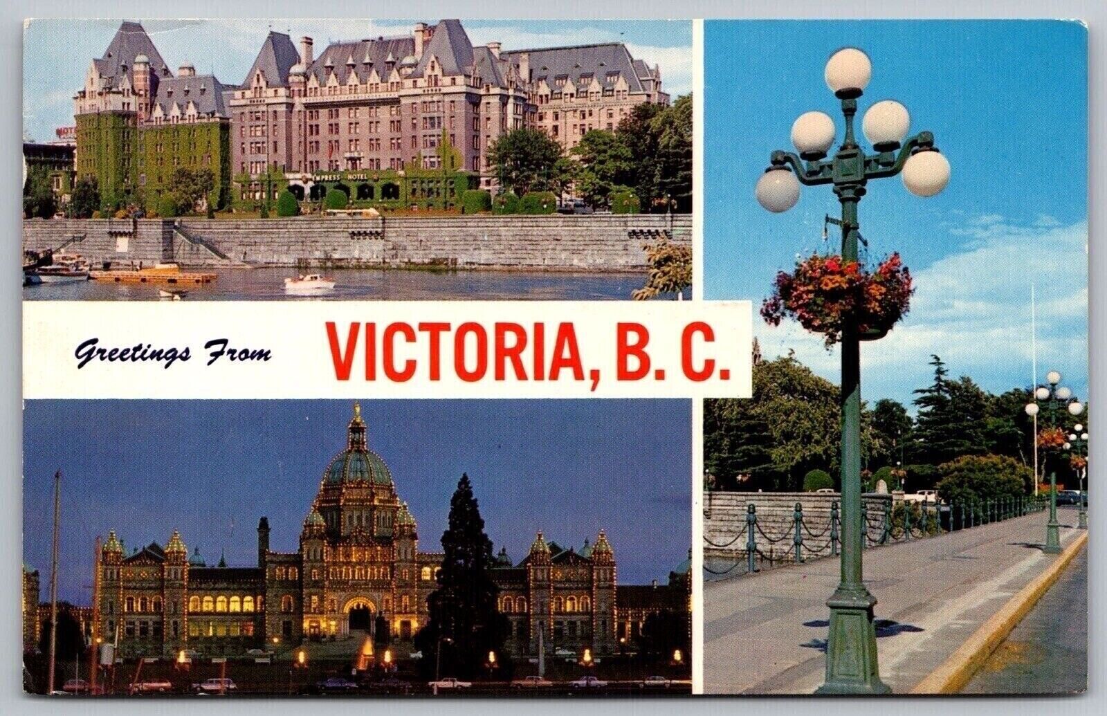 Greetings Victoria British Columbia Canada Multi View Chrome Cancel WOB Postcard